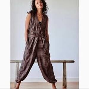 Free People Brown Striped Jumpsuit